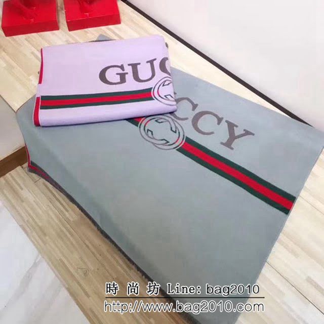 GUCCI古馳 互扣雙G圖案簡約時尚銀色旭日紋羊毛羊絨圍巾 LLWJ6497